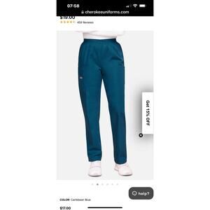 Cherokee Workwear Scrub Pants Women M Blue Cargo Medical Elastic Waist